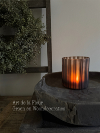 PTMD Vase | Tealight Brown Handcut Linesa 14 x 15 cm