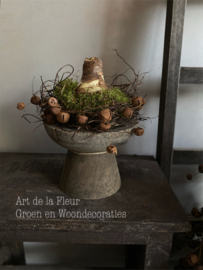 Amaryllis bol M opgemaakt met Mos , Salim en roestige belletjes