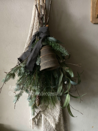 Kunst Kerst toef met houten klok L