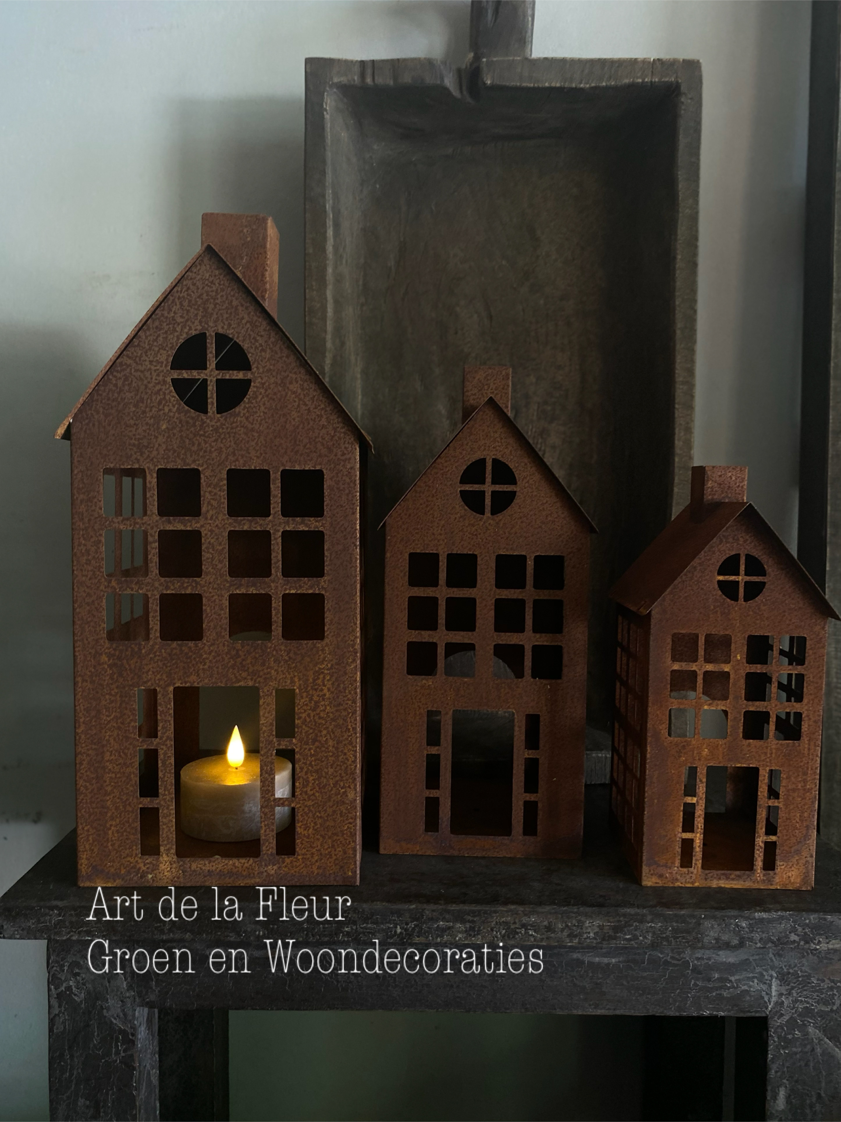 Theelicht huisje M roest 13 x 14 x 21