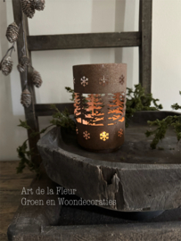 Windlicht | Windlicht roest kerst  12 x 12 x 19 cm