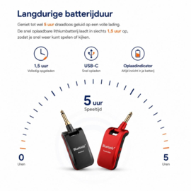 Bluetoolz® LKT 2.4 GHz zender ontvanger voor muziekinstrumenten - Rood