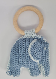 Jeans blauw olifanten bijtring met rammelaar