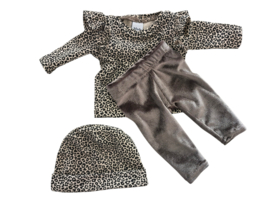 Poppensetje leopard zand met legging en muts voor babyborn