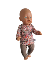 Poppensetje fleurs met taupe legging voor babyborn