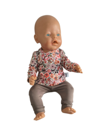 Poppensetje fleurs met taupe legging voor babyborn