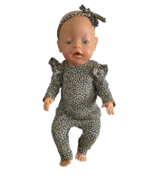 Poppensetje leopard zand haarbandje voor babyborn