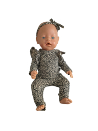 Poppensetje leopard zand haarbandje voor babyborn