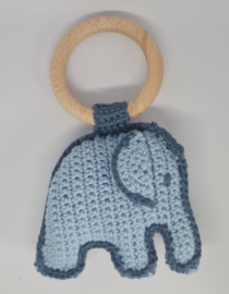 Blauw olifanten bijtring met rammelaar