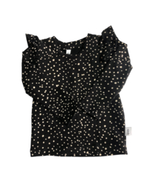 Shirt ruffles zwart met stippen (maat 56 en 62)