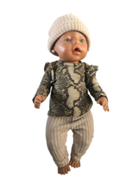 Poppensetje slang met ecru rib met muts voor babyborn