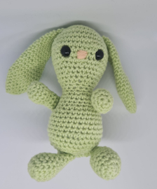 Groen konijn knuffeltje met rammelaar.