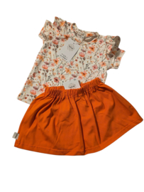 Shirt orange flowers white met ruffle