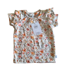 Shirt orange flowers white met ruffle