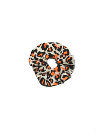 Scrunchie panter neon oranje Maat L