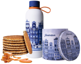 Holland cadeauset - Drinkfles en blik Stroopwafels