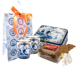 Holland cadeauset - Delfts blauw mokken en Speculaas in blik