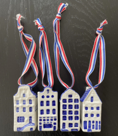 Grachtenhuisjes met lint - set van 4 - Delfts Blauw