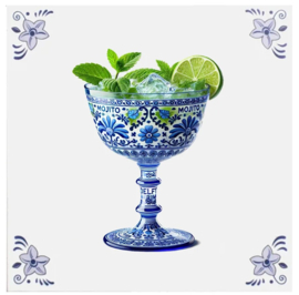 Tegeltje Delfts blauw - Mojito - 15 x 15 cm - incl. standaard