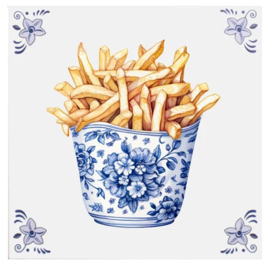 Tegeltje Delfts blauw - Friet - 15 x 15 cm - incl. standaard