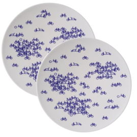 Gebaksbord - Fiets - Heinen Delfts blauw - Set van 2 - 16 cm