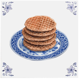 Tegeltje Delfts blauw - Stroopwafels - 15 x 15 cm - incl. standaard