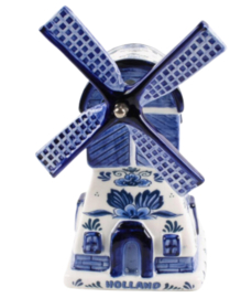 Muziekdoosje molen 21 cm - Delfts blauw - met draaiende wieken