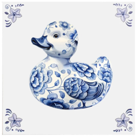 Tegeltje Delfts blauw - Eendje - 15 x 15 cm - incl. standaard