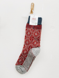 Hirsch Natur wollen sok rood/donkerblauw/grijs
