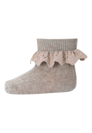 MP Denmark Lisa socks with lace light brown melange