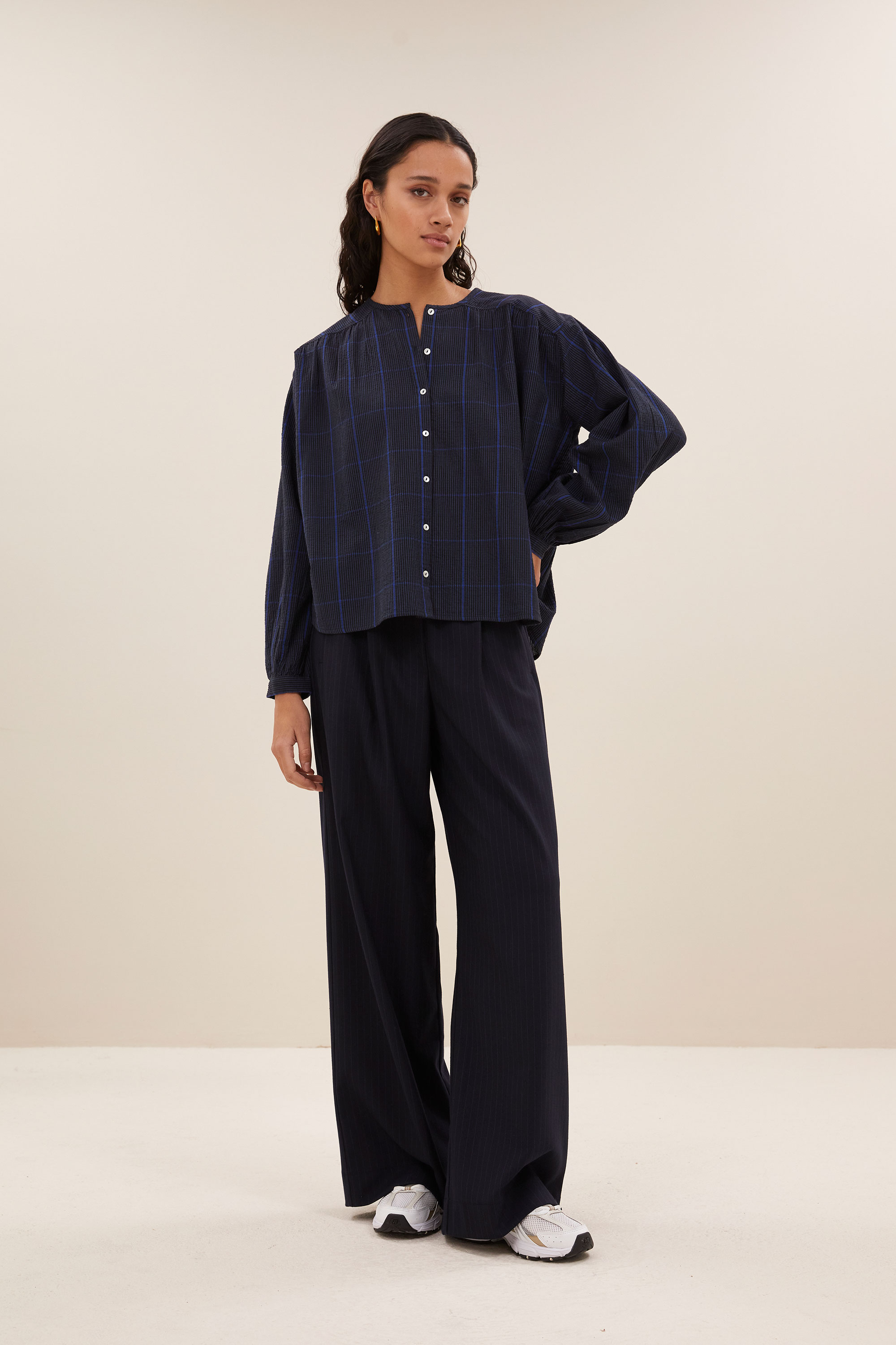 By Bar saar check blouse blue checks