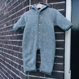 Engel hooded overall with wooden buttons light grey