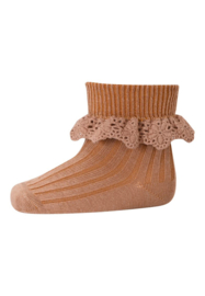 MP Denmark Lisa socks with lace tawny brown