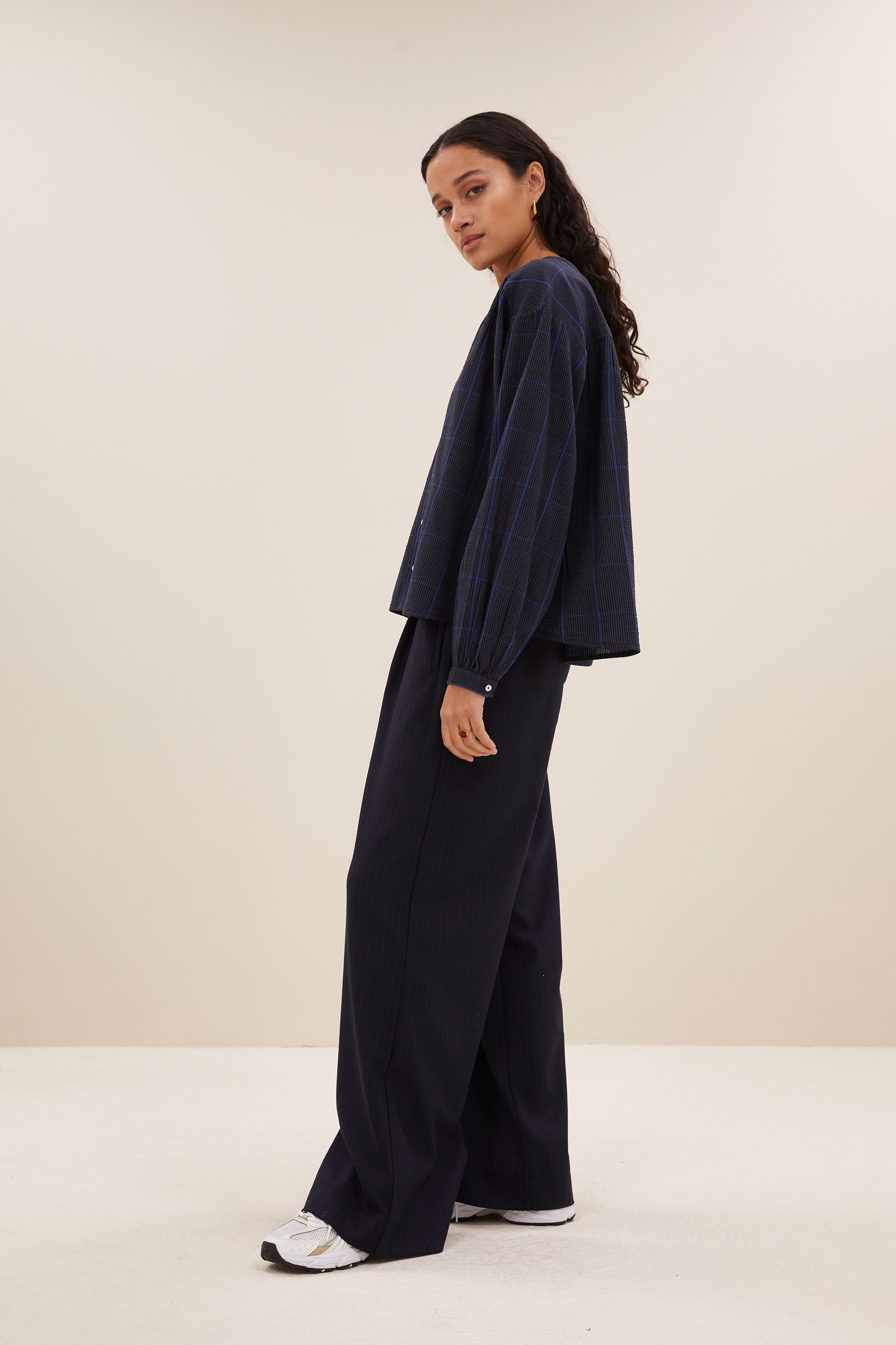 By Bar saar check blouse blue checks