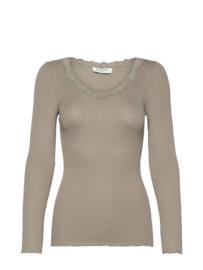 Rosemunde RWBabette Silk LS U-neck Lace T-shirt 968 laurel oak