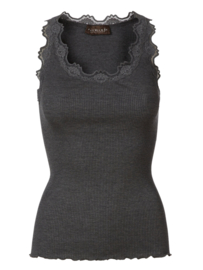 Rosemunde Silk top w/ lace dark grey melange