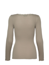 Rosemunde RWBabette Silk LS U-neck Lace T-shirt 968 laurel oak