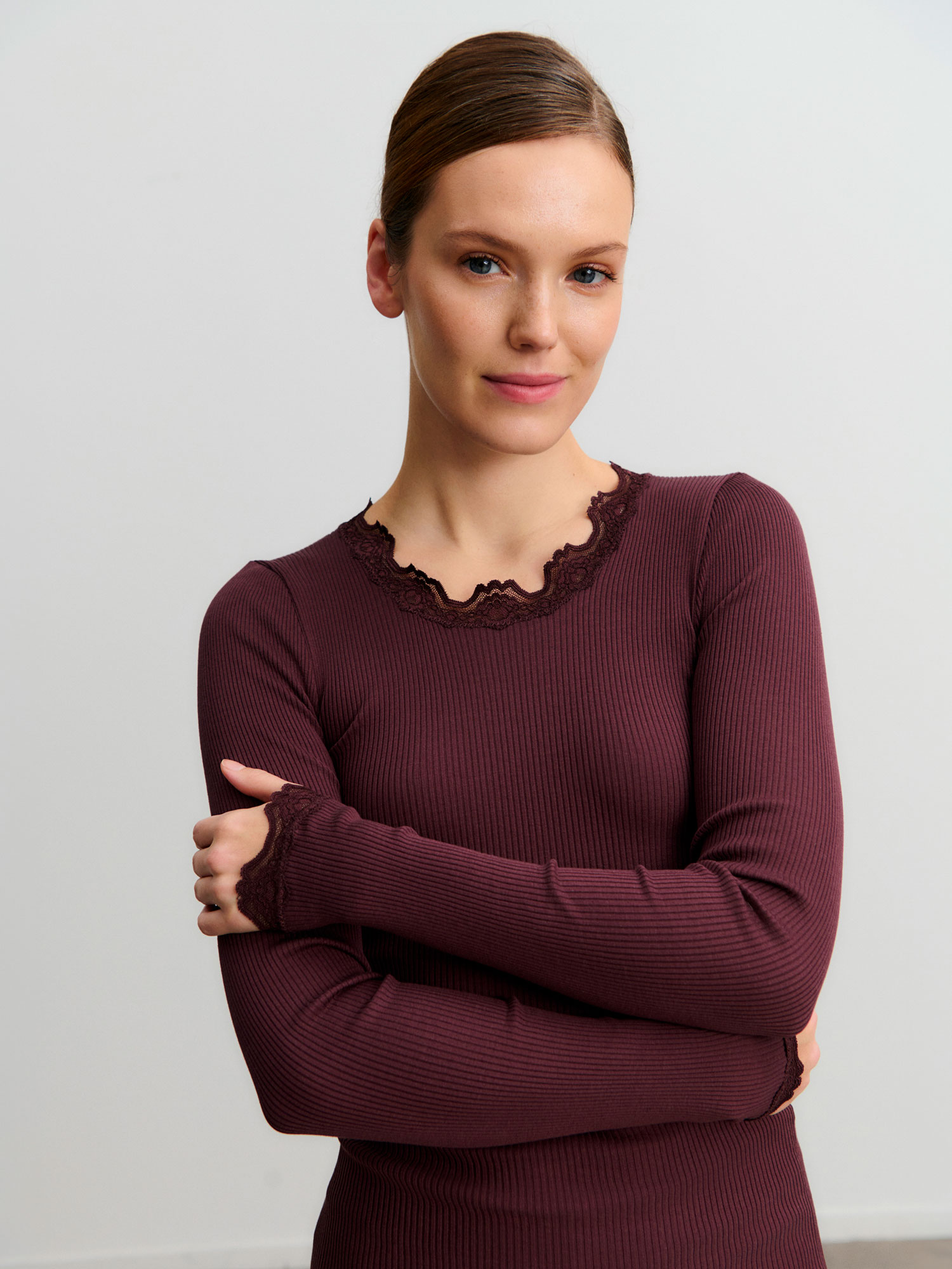 Rosemunde RWBabette LS Regular Lace T-shirt Fudge