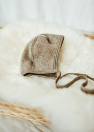 Engel baby-bonnet wool fleece walnuss melange