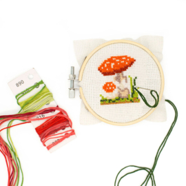 MINI CROSS STITCH EMBROIDERY KIT - MUSHROOM