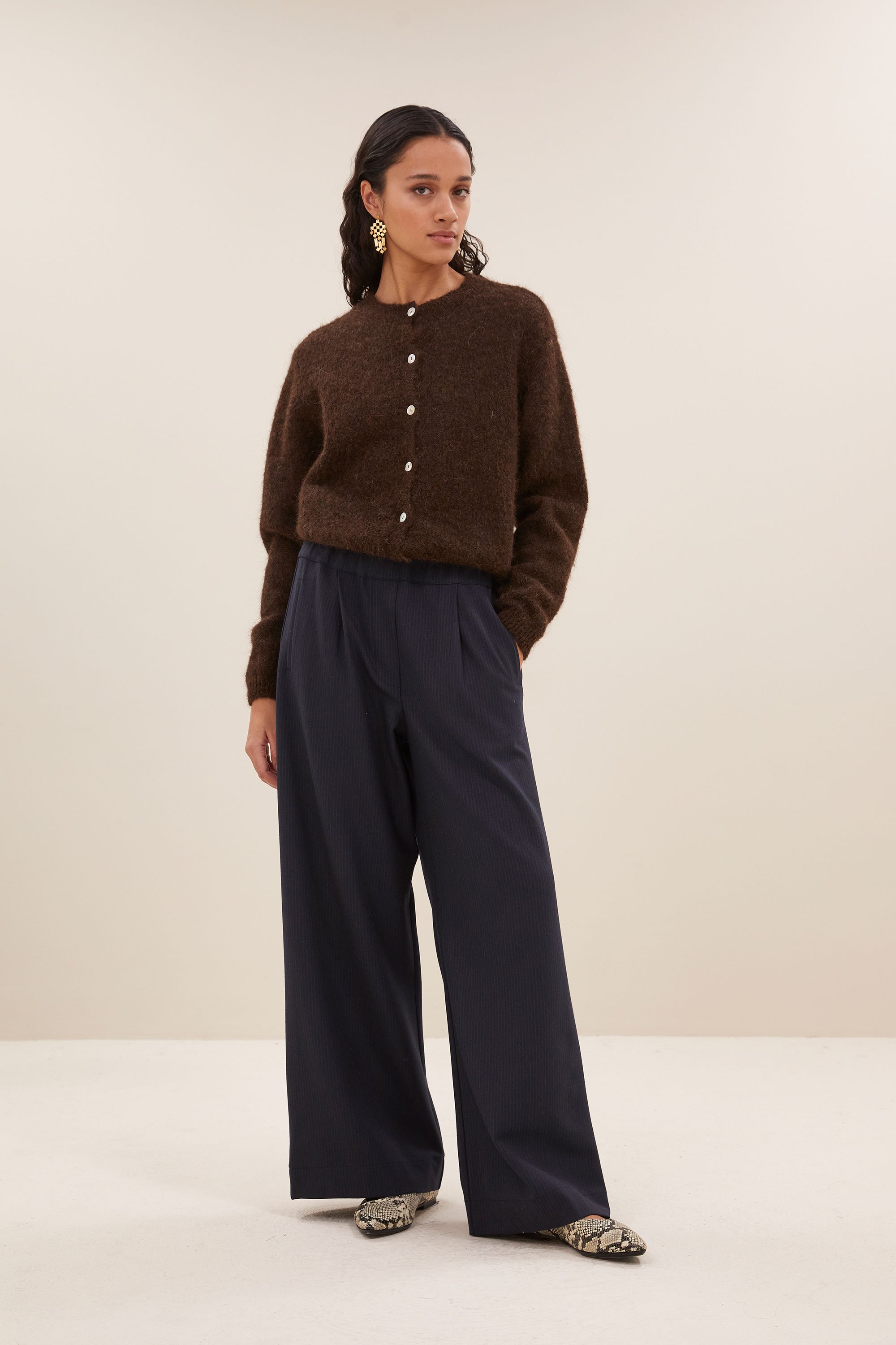By Bar cleo natural cardigan deep brown