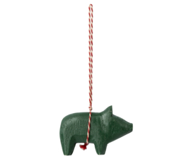 Maileg wooden ornament, pig - dark green