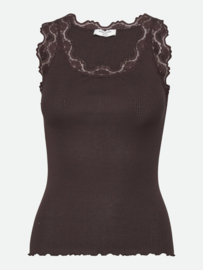 Rosemunde iconic silk top with lace dark espresso