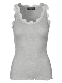 Rosemunde Silk top w/ lace light grey melange