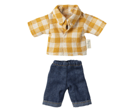 Maileg Yellow checked shirt and pants, Dad mouse