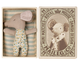 Maileg Sleepy/wakey baby mouse in matchbox - Blue