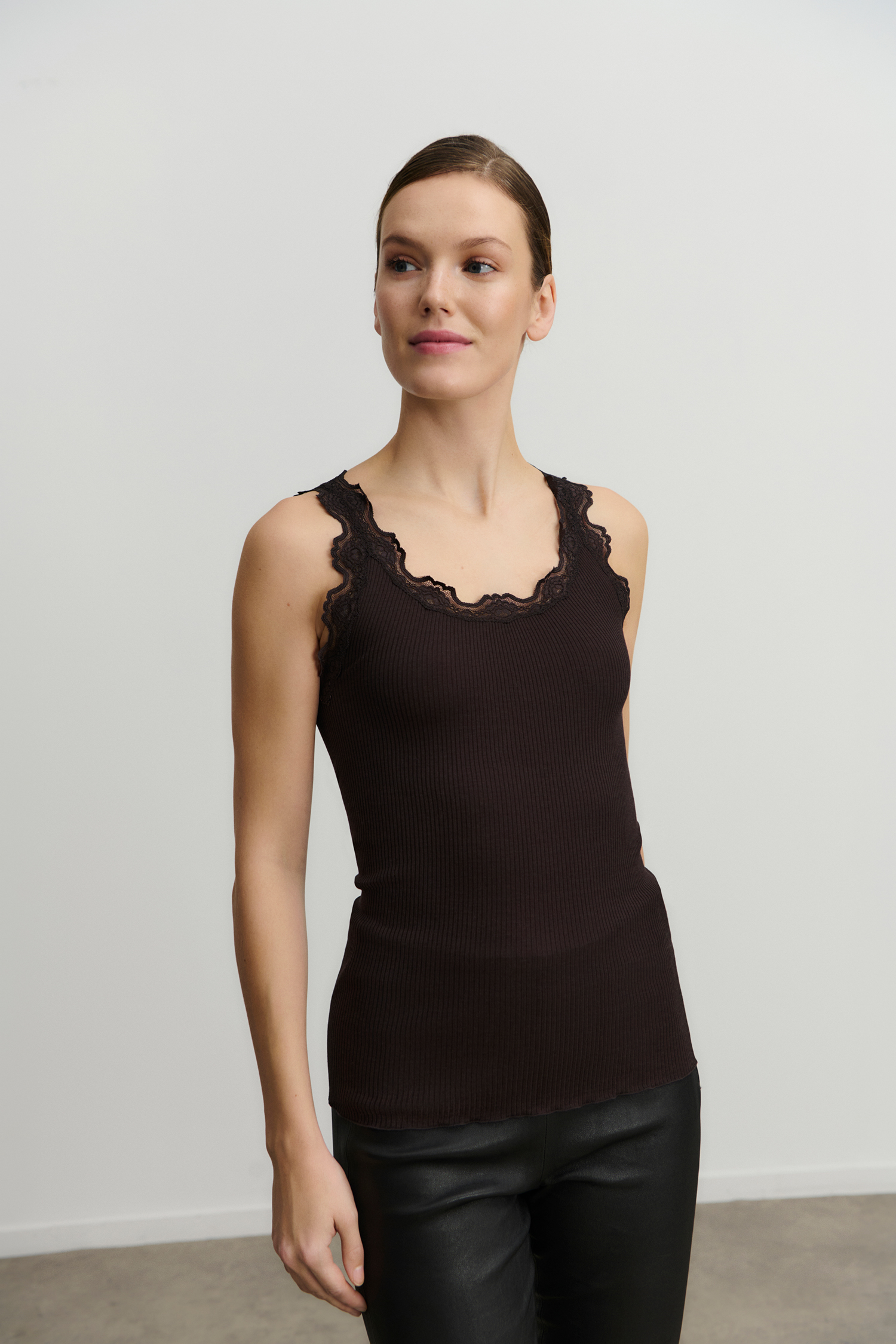 Rosemunde RWBabette SL U-neck Long Lace Top Ganache
