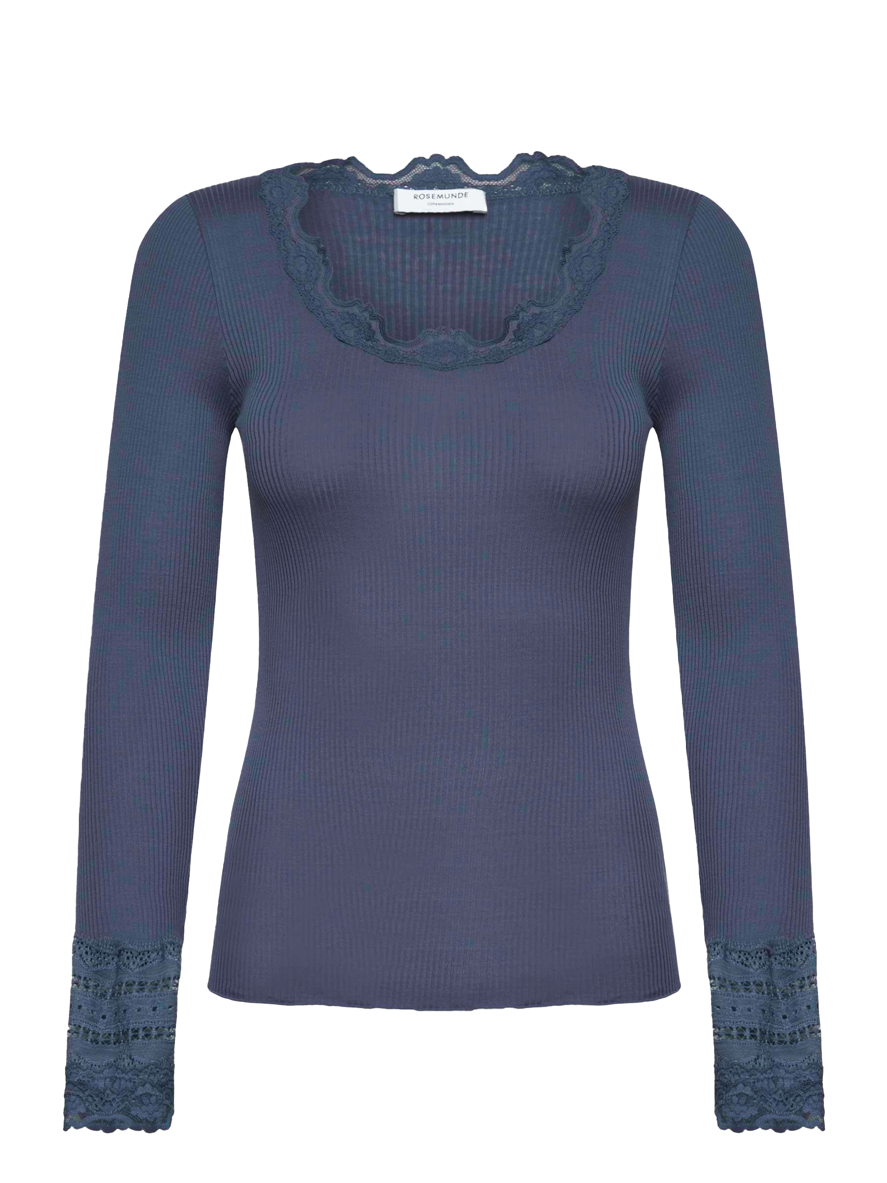 Rosemunde silk t-shirt with lace true navy