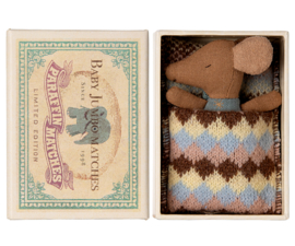 Maileg Sleepy wakey baby mouse in matchbox - Blue