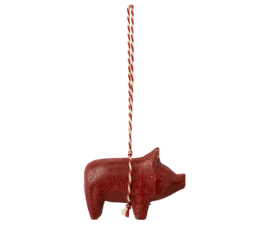 Maileg wooden ornament, pig - red